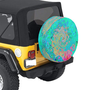 Spare Tire Covers - Small, Groovy Abstract Retro Rainbow Liquid Swirl