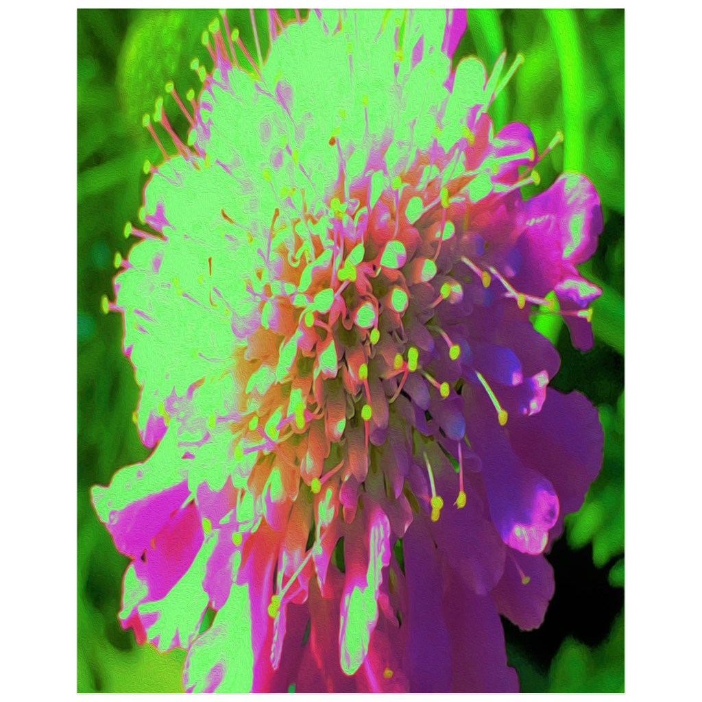 Posters for Teens, Abstract Pincushion Flower in Lime Green and Purple