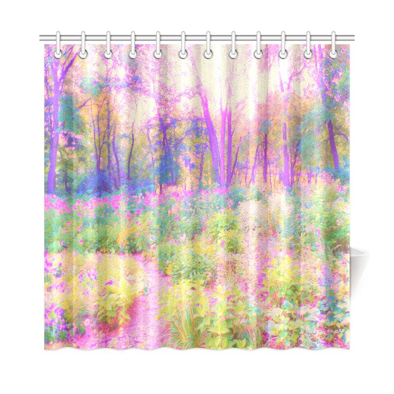 Shower Curtain, Illuminated Pink and Coral Impressionistic Landscape