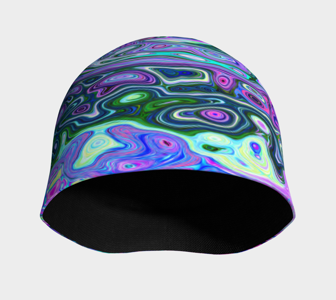 Beanie Hat, Groovy Abstract Retro Green and Purple Liquid Swirl