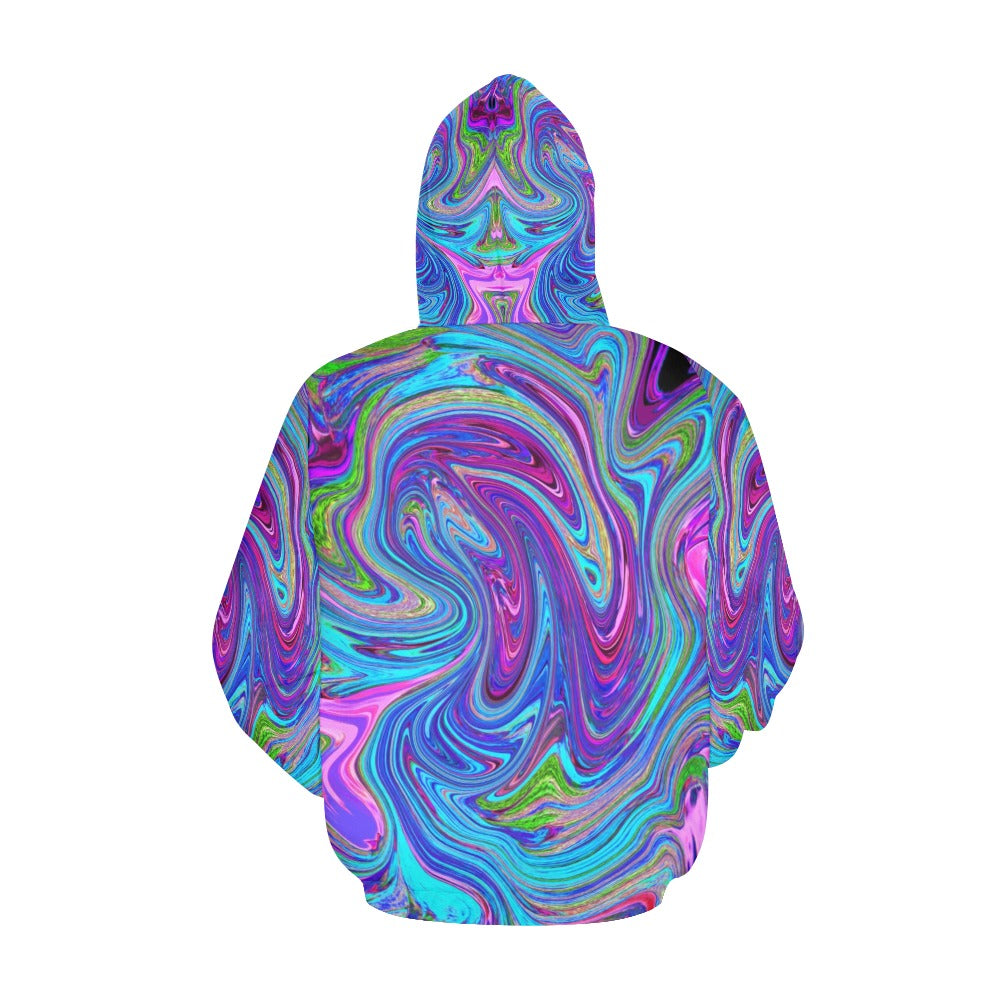 Hoodies for Women, Blue, Pink and Purple Groovy Abstract Retro Art