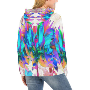 Hoodies for Women, Stunning Watercolor Rainbow Cactus Dahlia