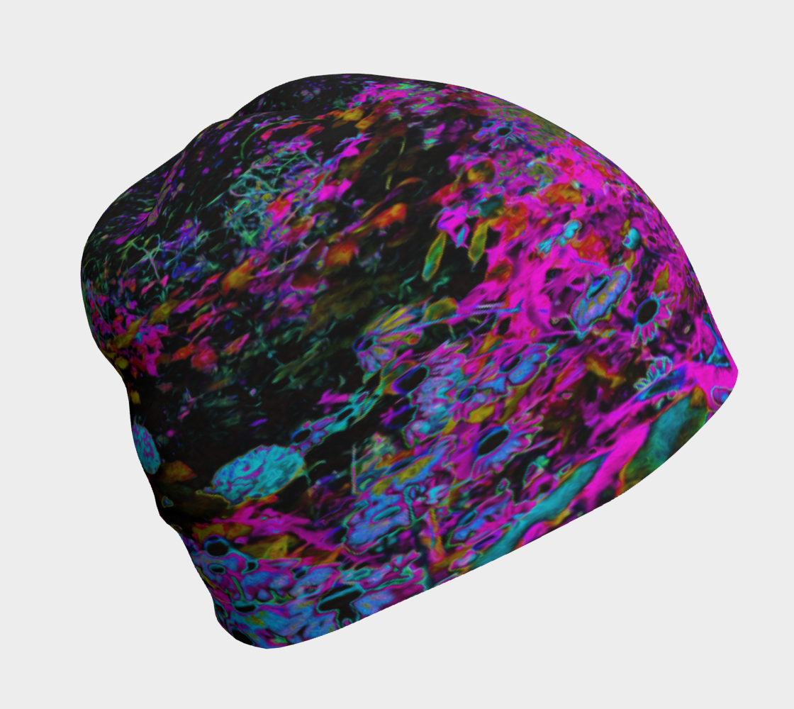 Beanie Hat, Psychedelic Hot Pink and Black Garden Sunrise
