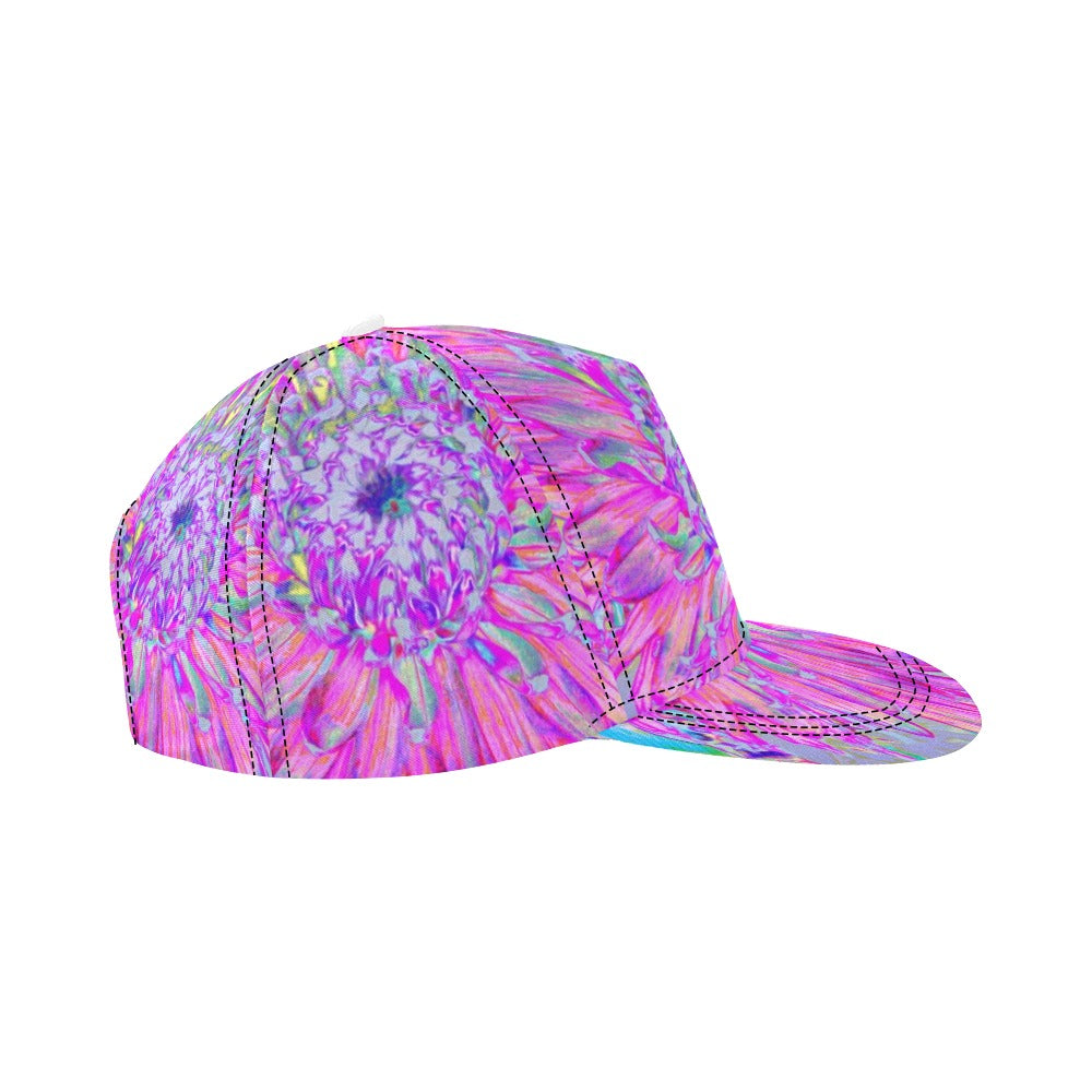 Snapback Hats, Cool Pink Blue and Purple Artsy Dahlia Bloom