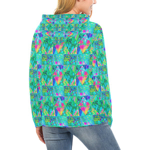 Hoodies for Women, Garden Quilt Painting with Hydrangea and Blues