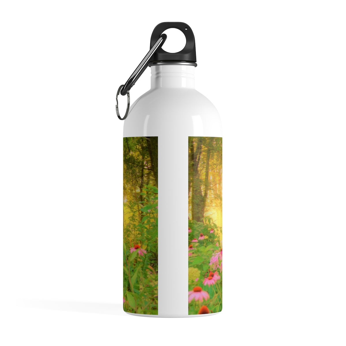 Stainless Steel Water Bottle, Golden Sunrise with Pink Coneflowers in My Garden
