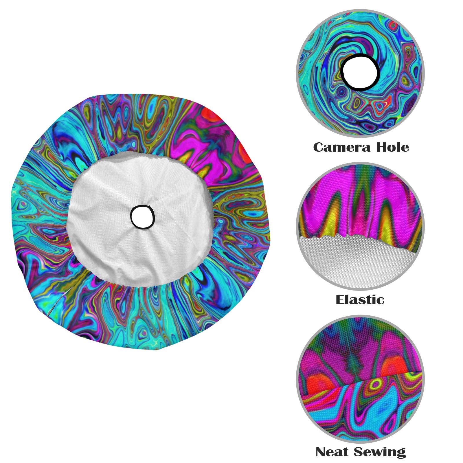 Spare Tire Cover with Backup Camera Hole - Trippy Sky Blue Abstract Retro Liquid Swirl - Small