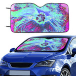 Auto Sun Shade, Psychedelic Retro Green and Blue Hibiscus Flower