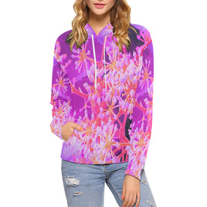 Hoodies for Women, Cool Abstract Retro Nature in Purple and Coral