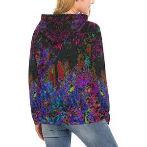 Hoodies for Women, Psychedelic Crimson Red and Black Garden Sunrise