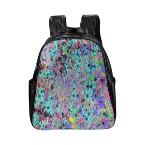 Backpack - Faux Leather, Purple Garden with Psychedelic Aquamarine Flowers
