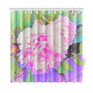 Shower Curtain, Electric Pink Peonies in the Colorful Garden