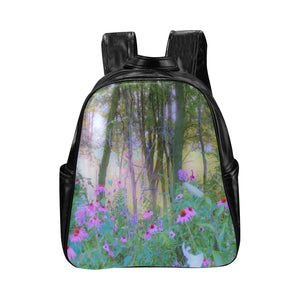Backpack – Faux Leather, Bright Sunrise with Pink Coneflowers in My Rubio Garden, Laptop Bag