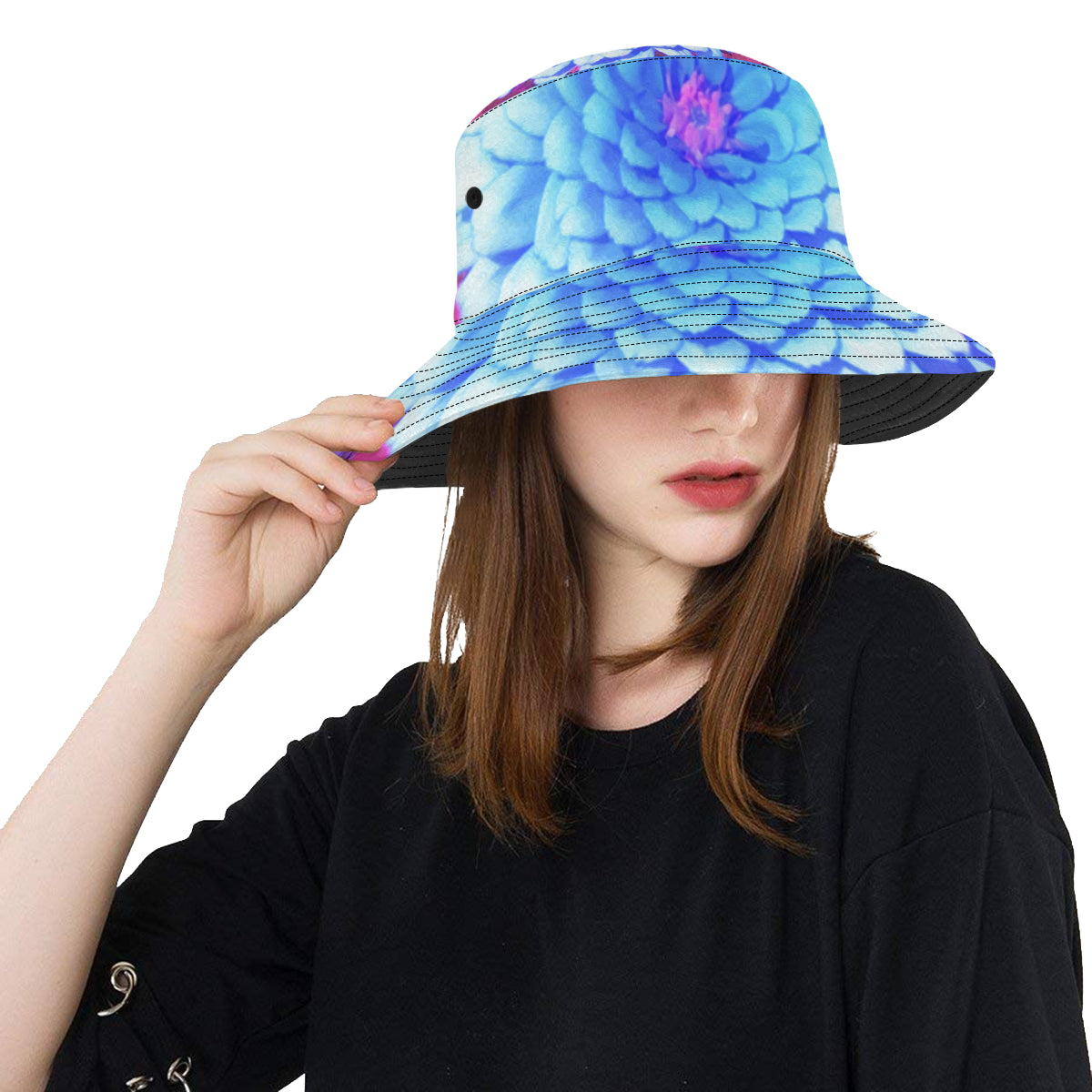 Bucket Hats, Pretty Blue Zinnia in the Purple Summer Garden