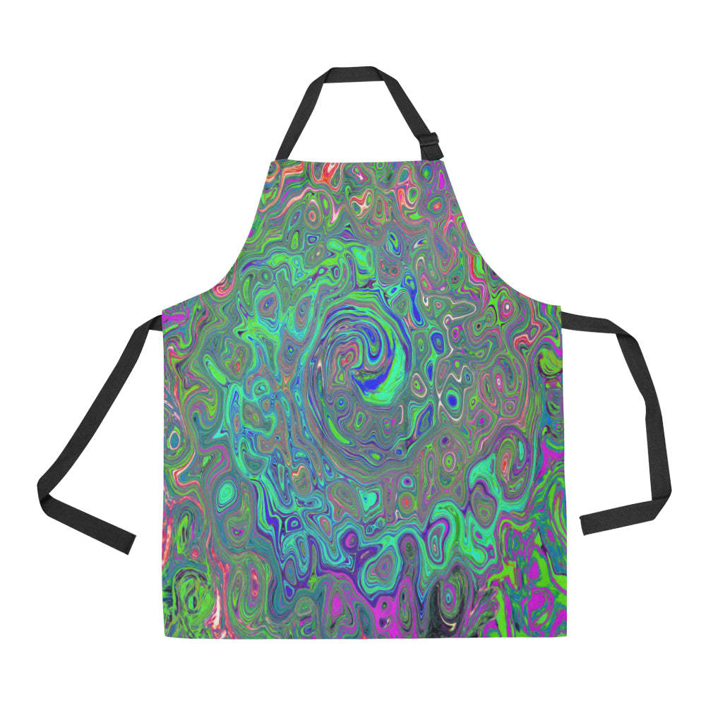 Apron with Pockets, Trippy Chartreuse and Blue Retro Liquid Swirl