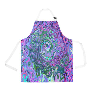 Apron with Pockets, Groovy Abstract Retro Green and Purple Swirl