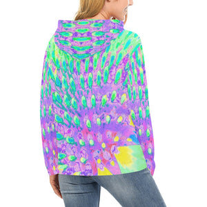 Hoodies for Women, Turquoise Blue and Purple Abstract Coneflower