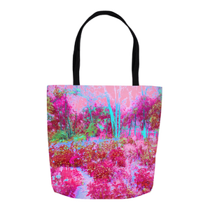 Tote Bags, Impressionistic Red and Pink Garden Landscape