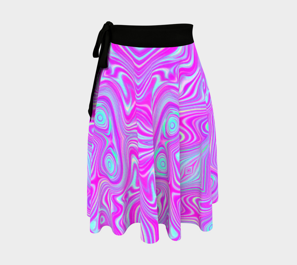 Wrap Skirts, Trippy Hot Pink and Aqua Blue Abstract Pattern