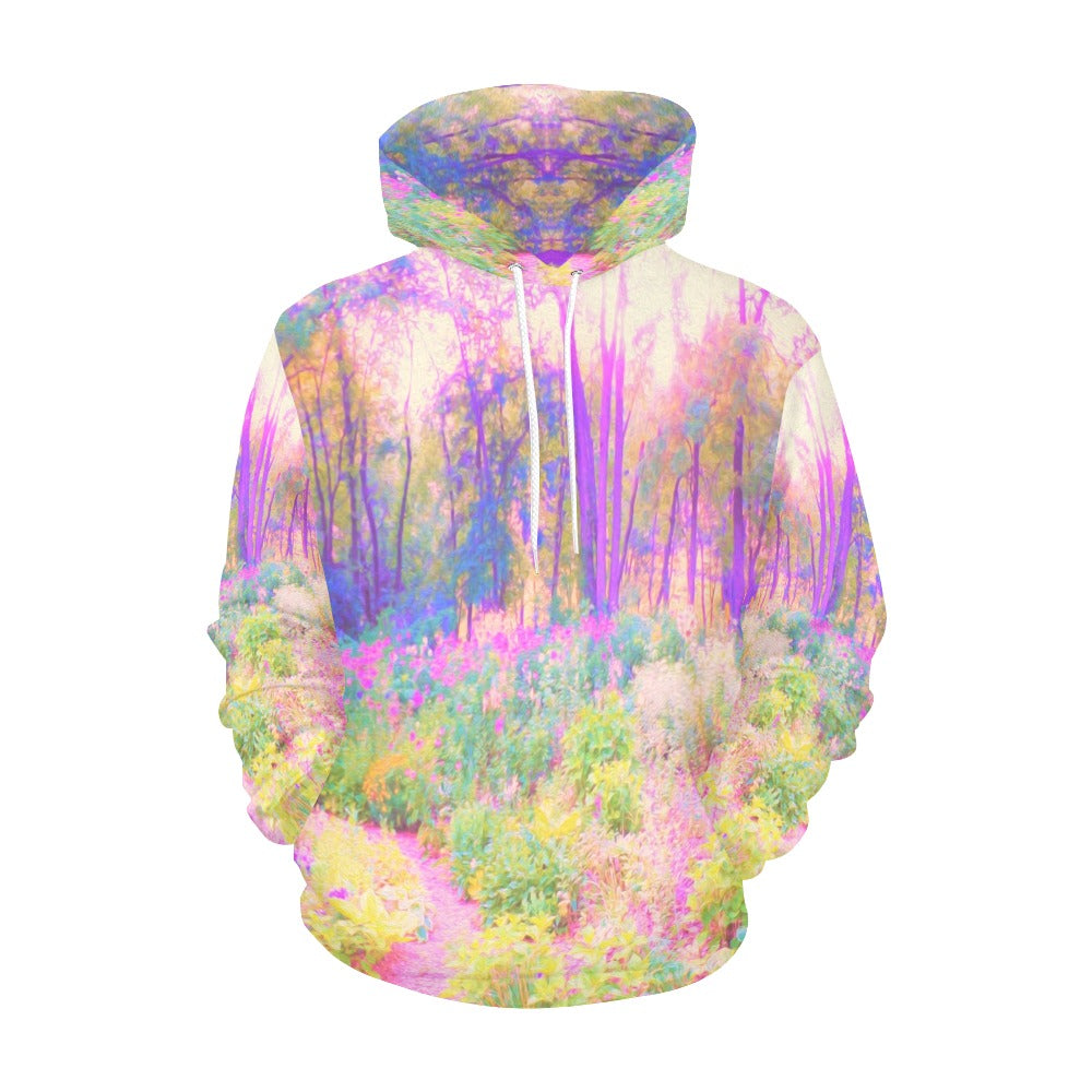 Hoodies for Women, Illuminated Pink and Coral Impressionistic Landscape