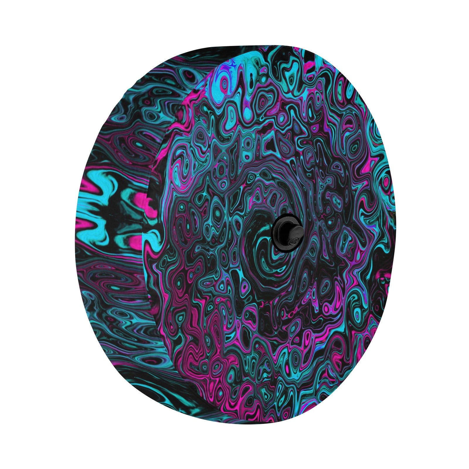 Spare Tire Cover with Backup Camera Hole - Retro Aqua Magenta and Black Abstract Swirl - Small
