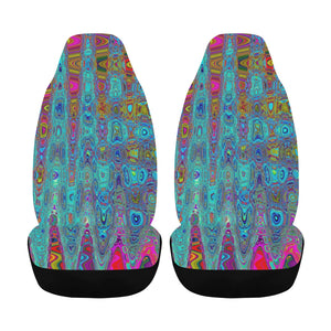 Car Seat Covers | Trippy Sky Blue Abstract Retro Atomic Waves