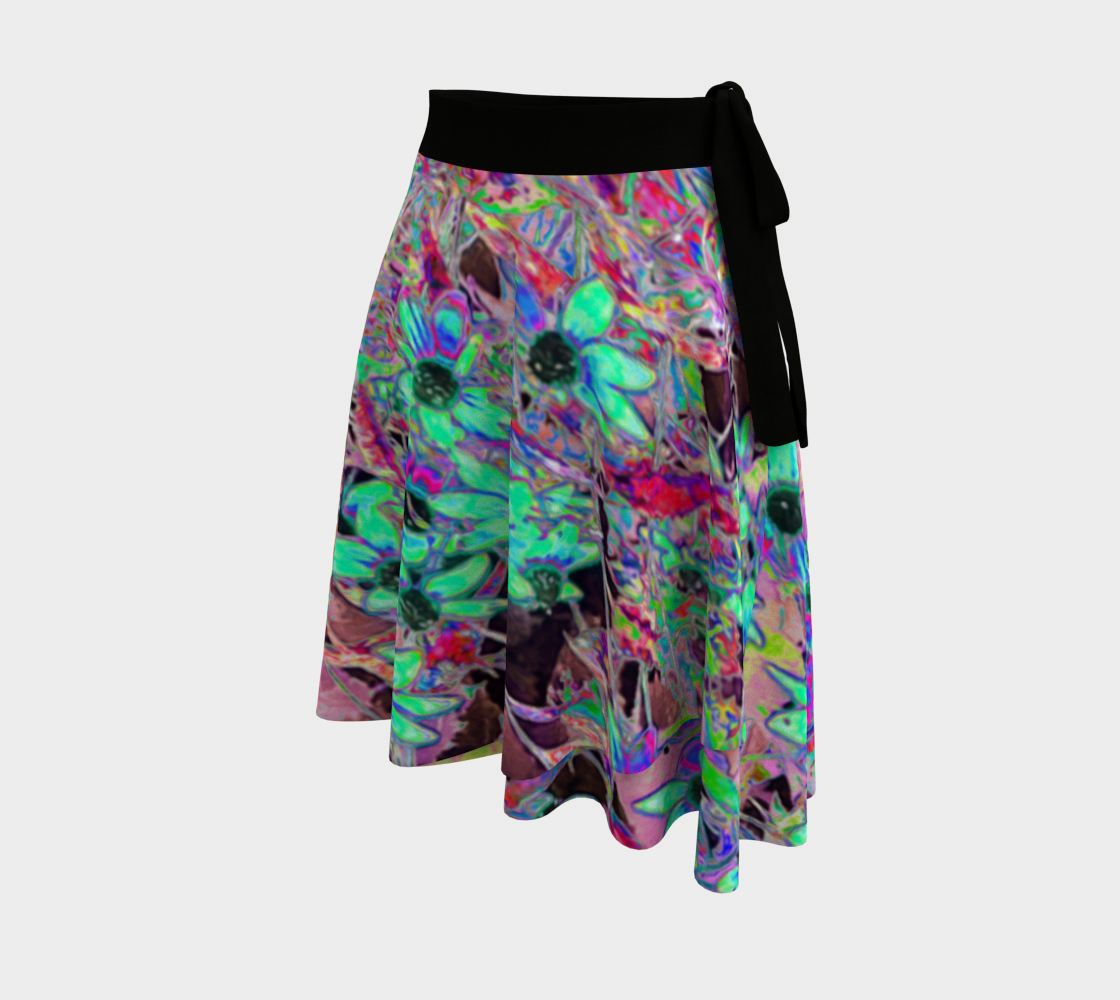 Artsy Wrap Skirt, Purple Garden with Psychedelic Aquamarine Flowers