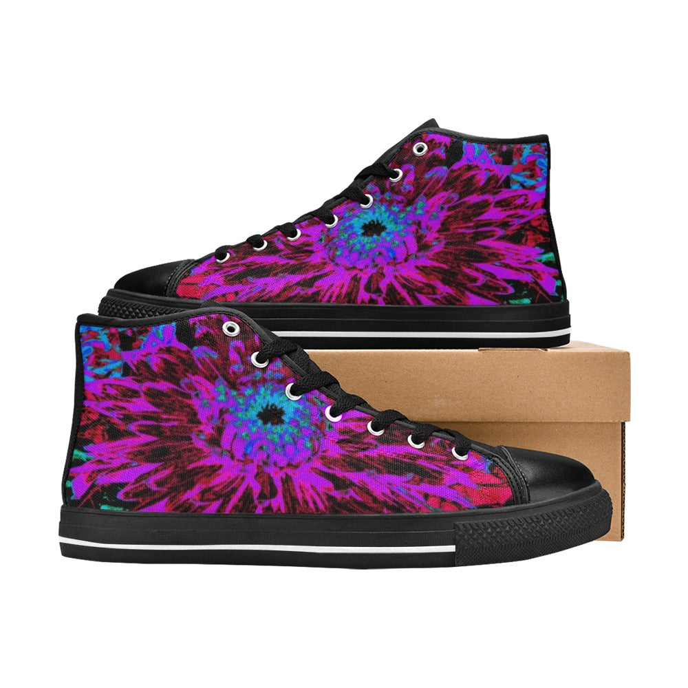 High Top Sneakers for Women, Dramatic Crimson Red, Purple and Black Dahlia - Black
