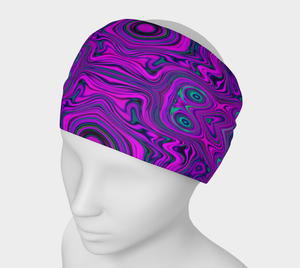 Headband, Trippy Retro Magenta and Black Abstract Pattern