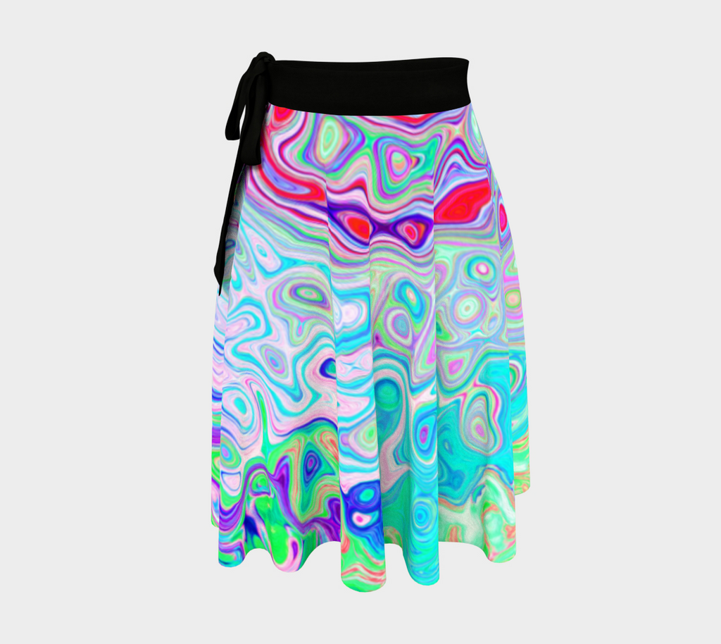 Artsy Wrap Skirt, Groovy Abstract Retro Pink and Green Swirl