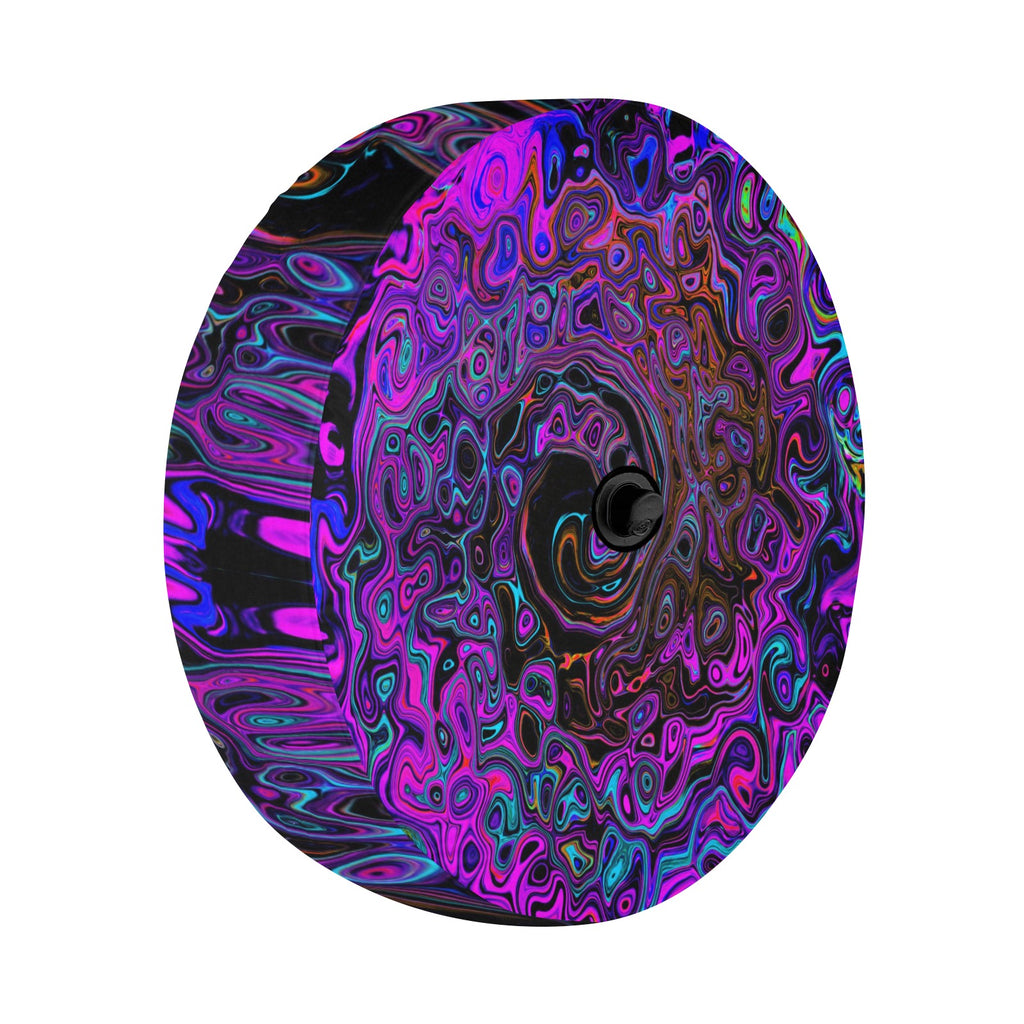Spare Tire Cover with Backup Camera Hole - Trippy Black and Magenta Retro Liquid Swirl - Medium