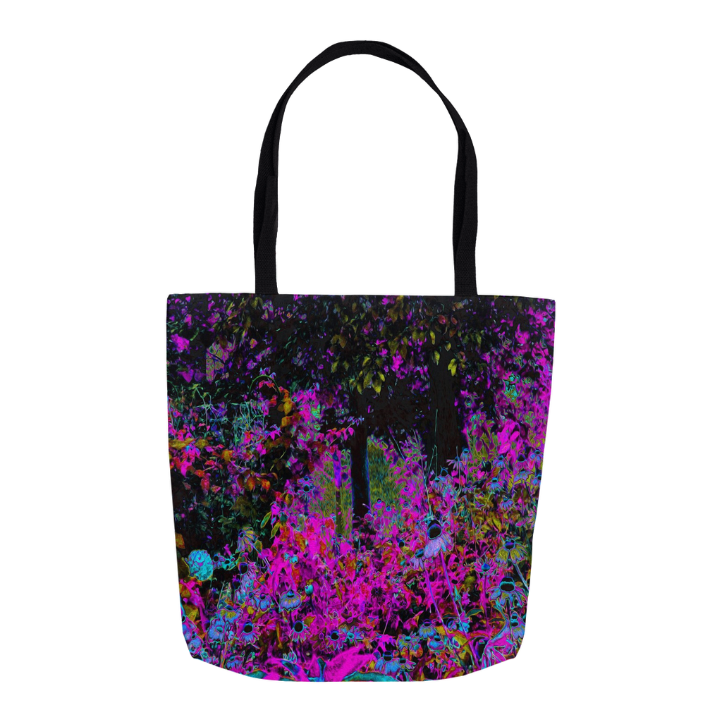 Tote Bags, Psychedelic Hot Pink and Black Garden Sunrise