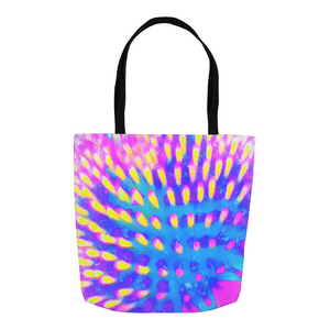 Cute Colorful Tote Bags, Pink, Blue and Yellow Abstract Coneflower