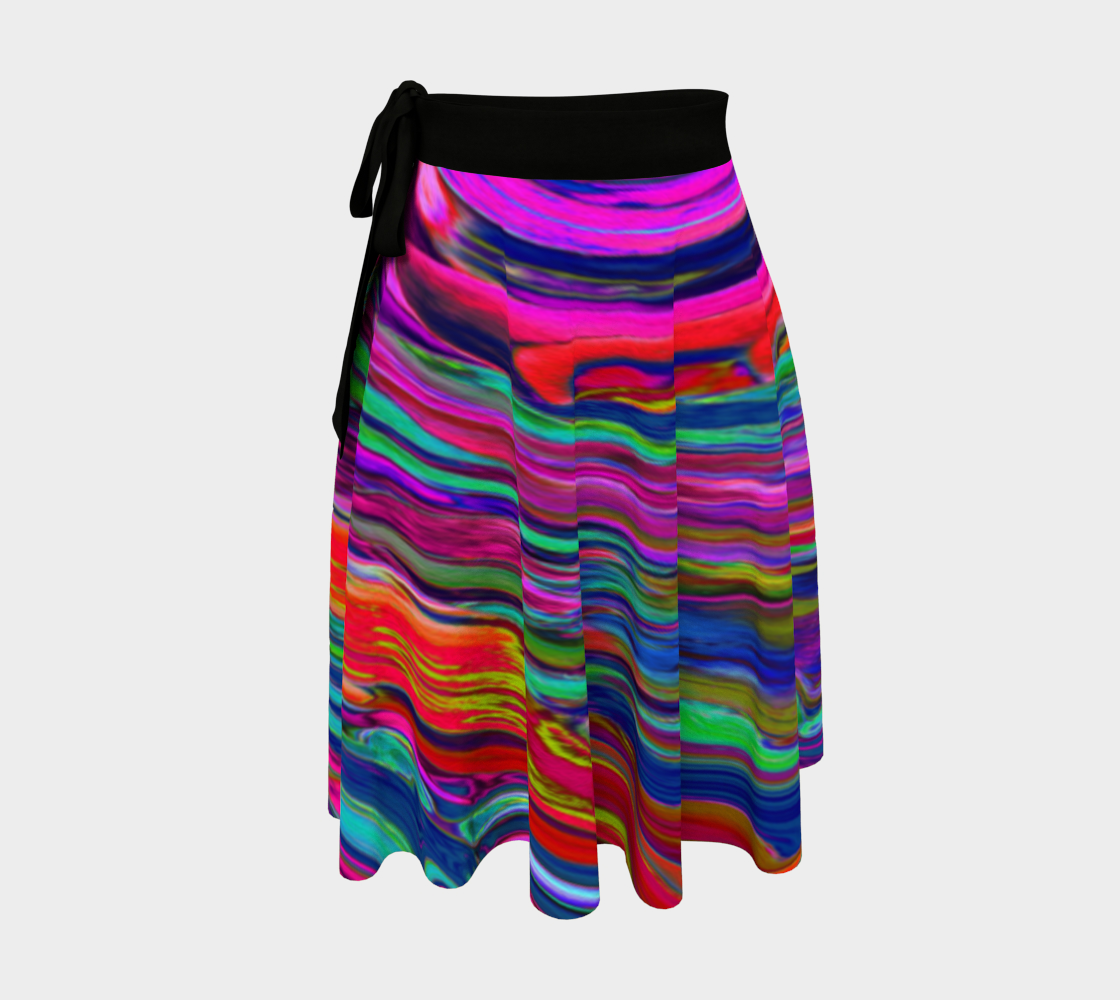 Artsy Wrap Skirt, Groovy Abstract Retro Magenta Dark Rainbow Swirl