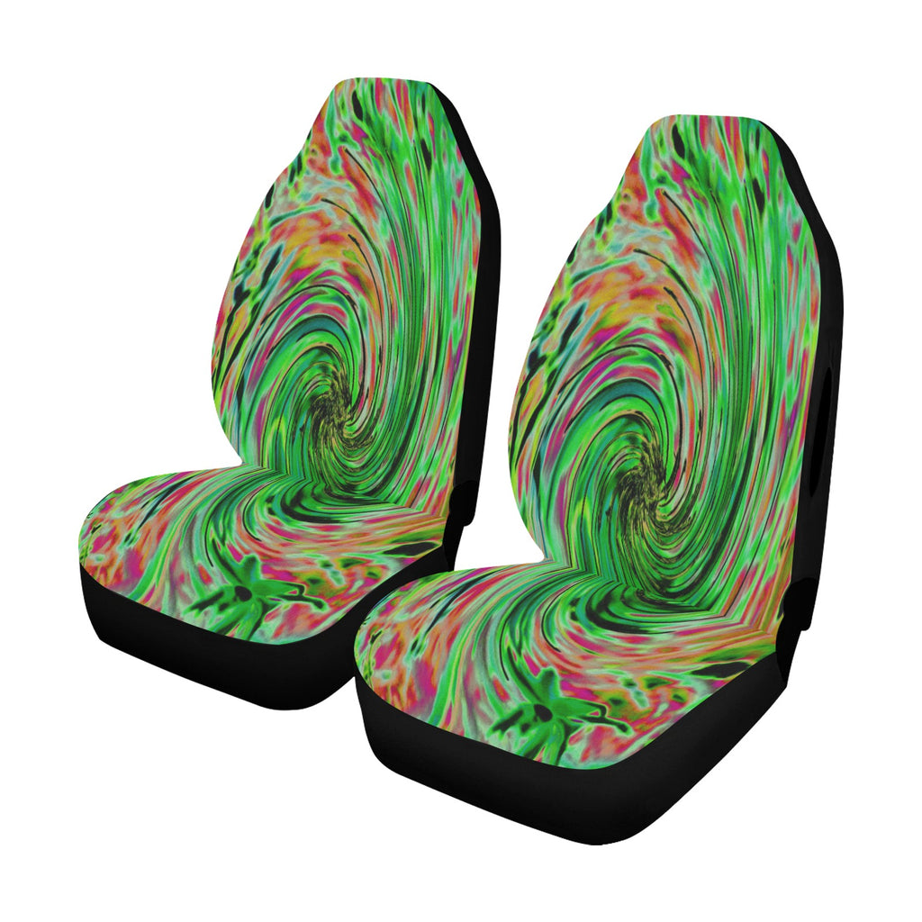 Car Seat Covers, Cool Abstract Lime Green and Black Floral Swirl