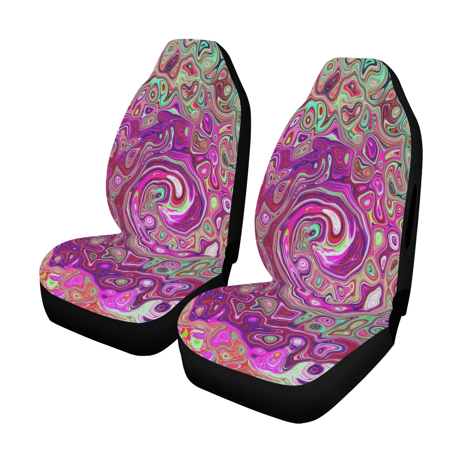 Car Seat Covers, Abstract Magenta and Green Retro Liquid Swirl