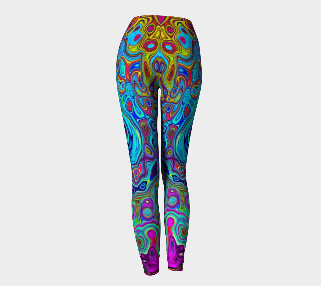 Colorful Artsy Leggings for Women, Trippy Sky Blue Abstract Retro Liquid Swirl