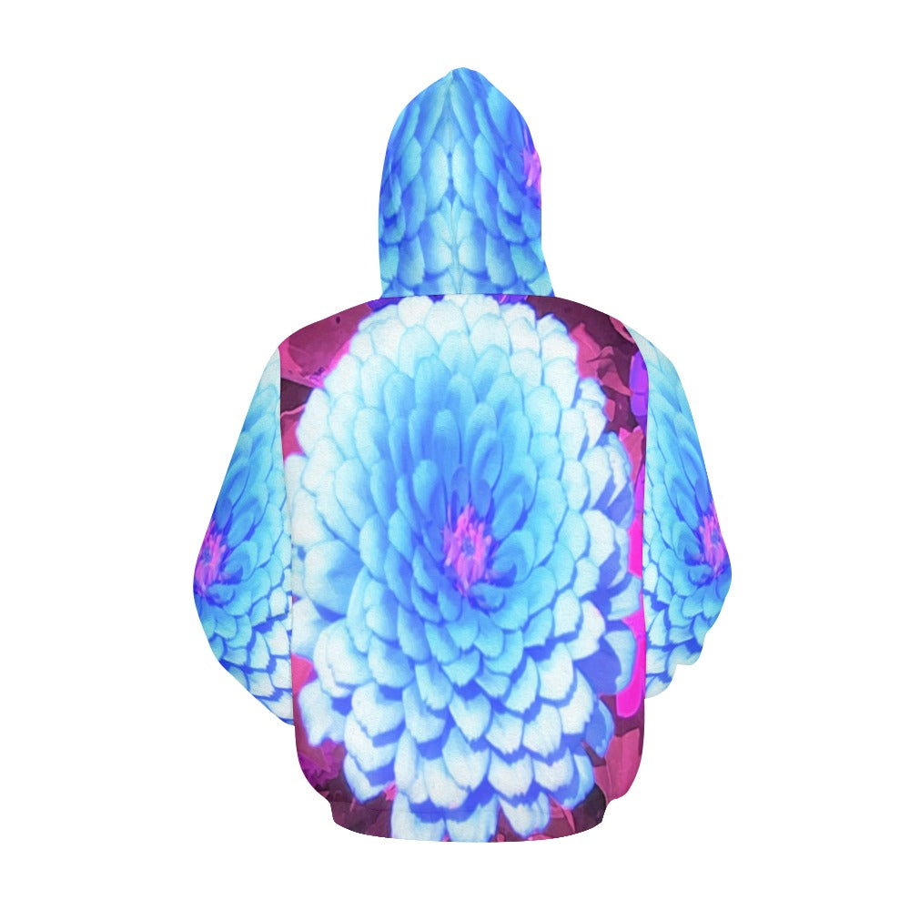 Hoodies for Women, Pretty Blue Zinnia in the Purple Summer Garden