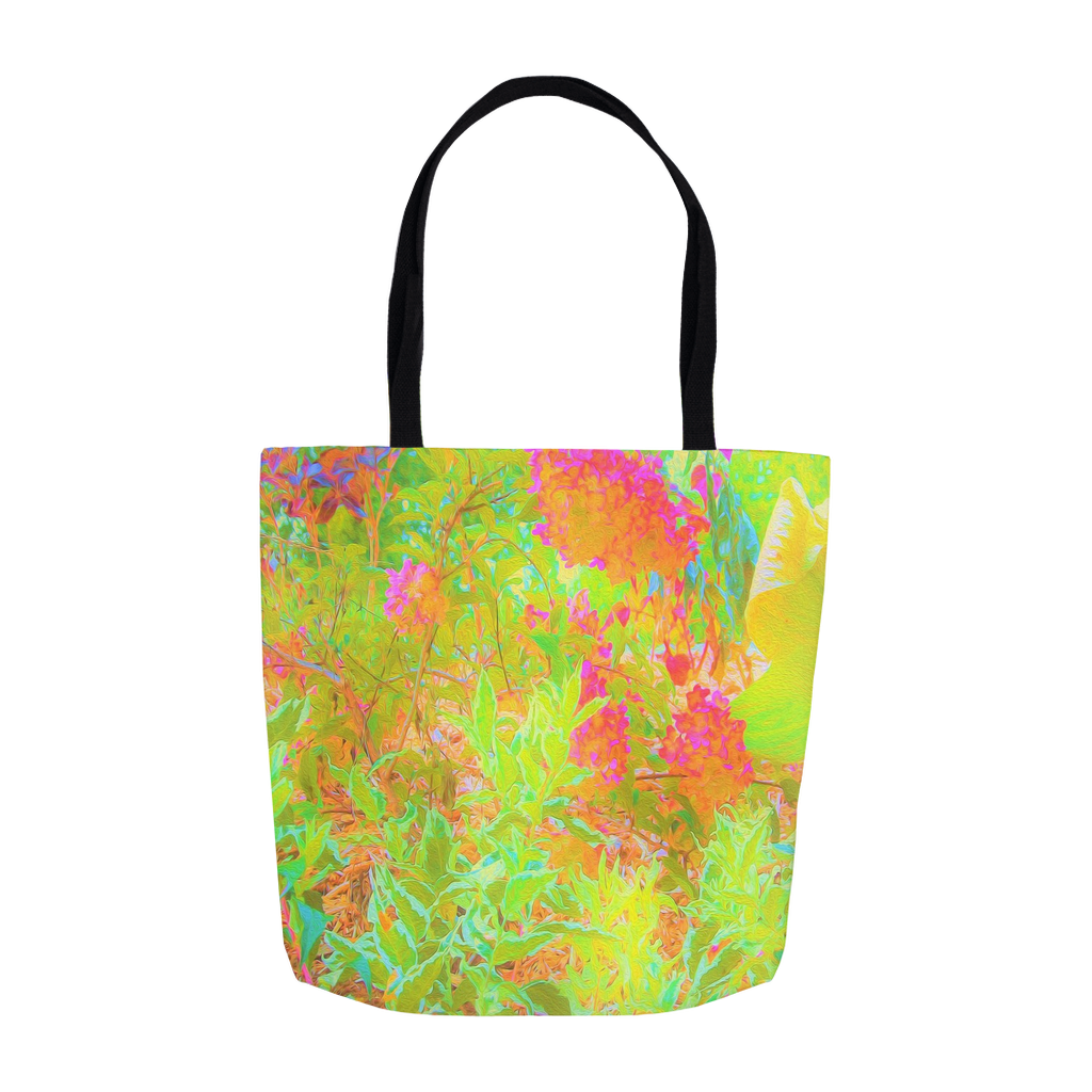 Tote Bags, Autumn Colors Landscape with Hot Pink Hydrangea