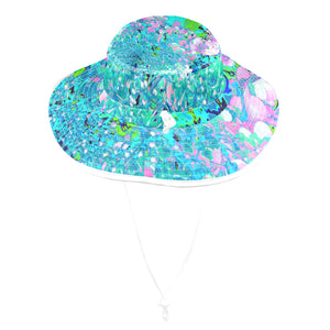 Wide Brim Sun Hat - Elegant Pink and Blue Limelight Hydrangea