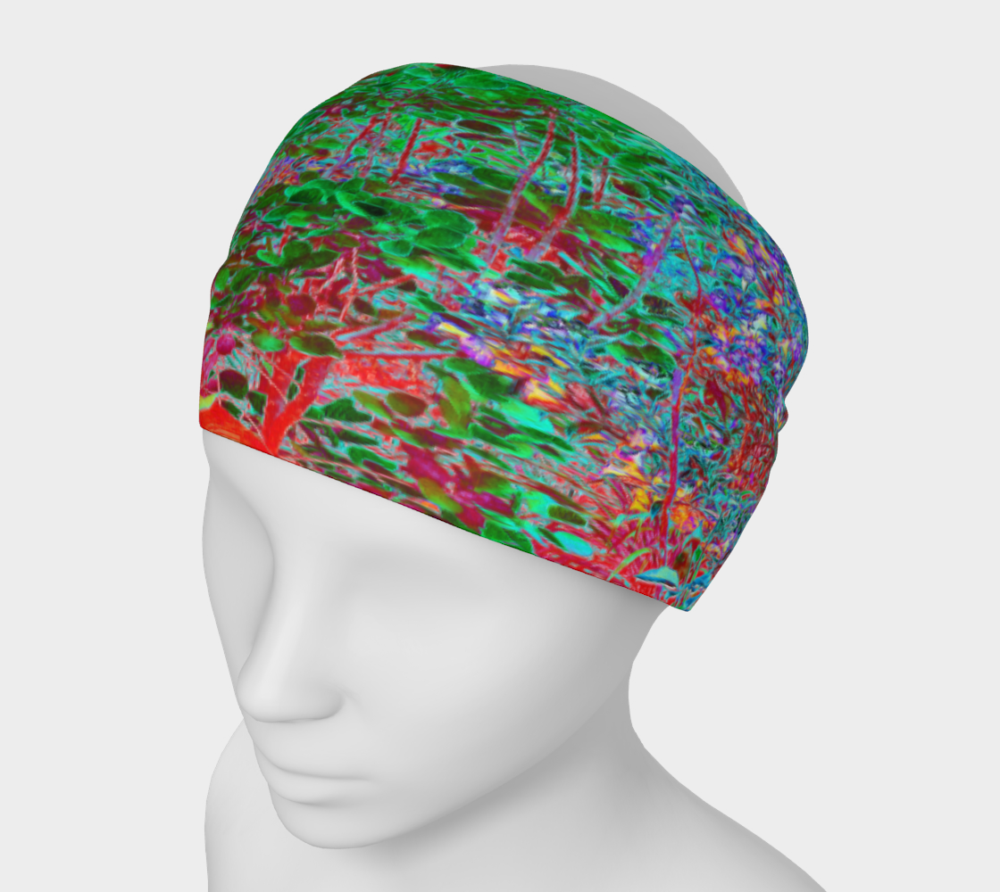 Wide Fabric Headbands, Colorful Abstract Foliage Garden with Crimson Sunset