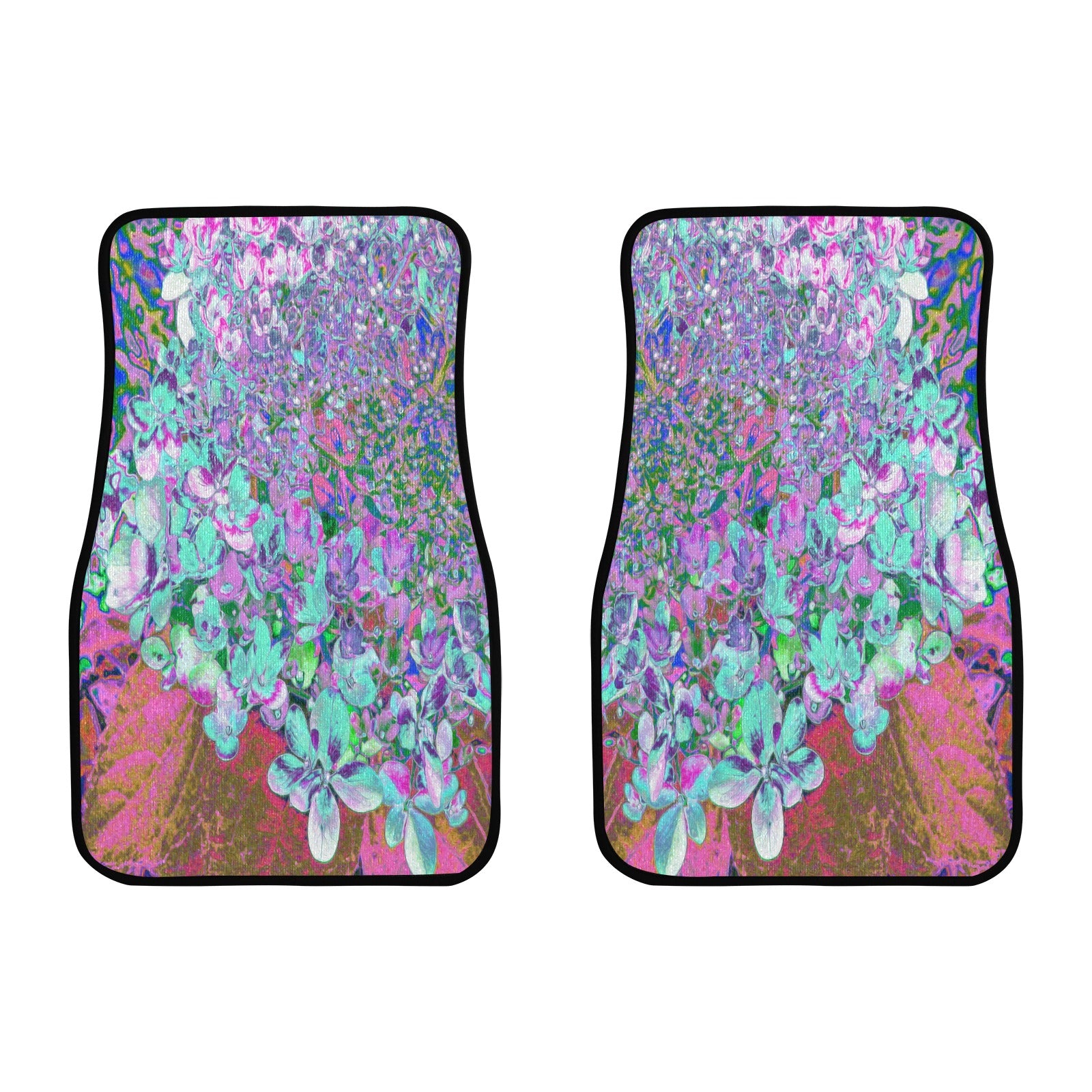 Car Floor Mats, Elegant Aqua and Purple Limelight Hydrangea Detail - Front Set of Two