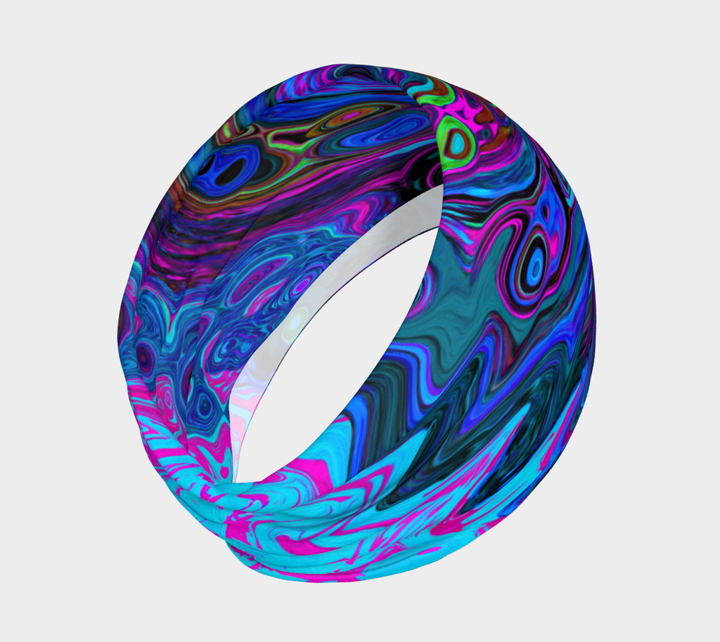 Headbands for Men and Women, Groovy Abstract Retro Blue and Purple Swirl