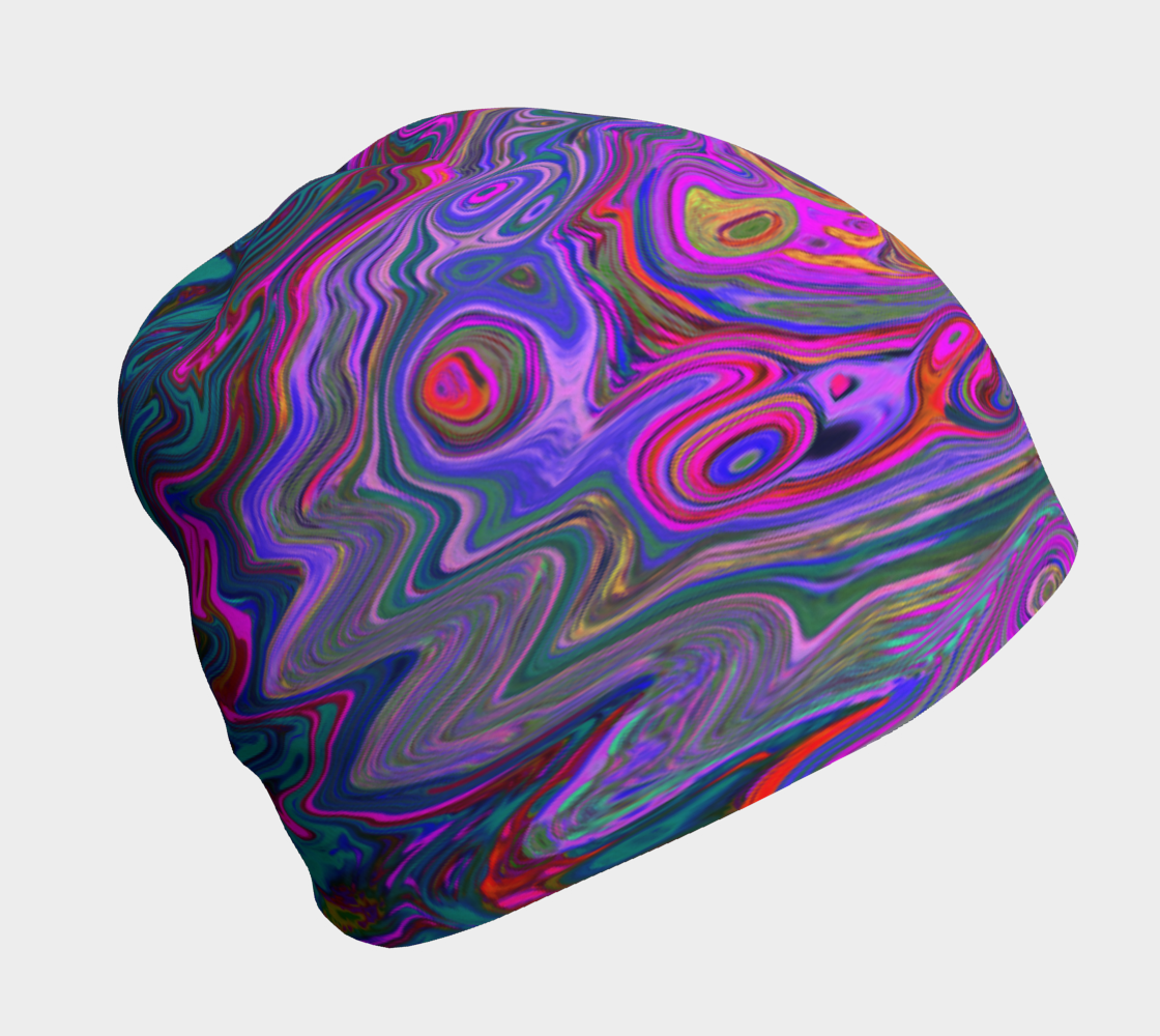 Beanie Hats, Retro Magenta, Green and Orange Abstract Swirl