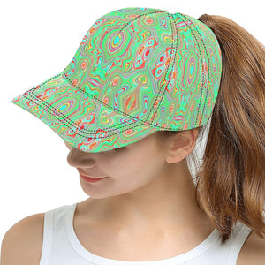 Snapback Hats, Trippy Retro Orange and Lime Green Abstract Pattern