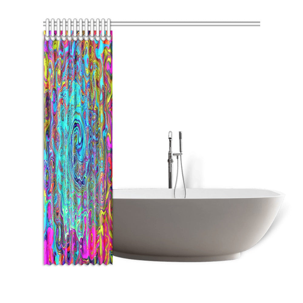 Shower Curtains, Trippy Sky Blue Abstract Retro Liquid Swirl - 72 by 72