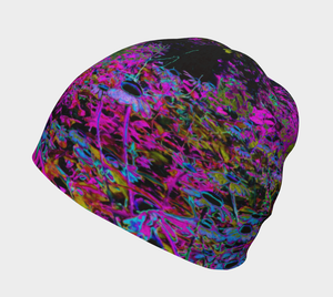 Beanie Hat, Psychedelic Hot Pink and Black Garden Sunrise