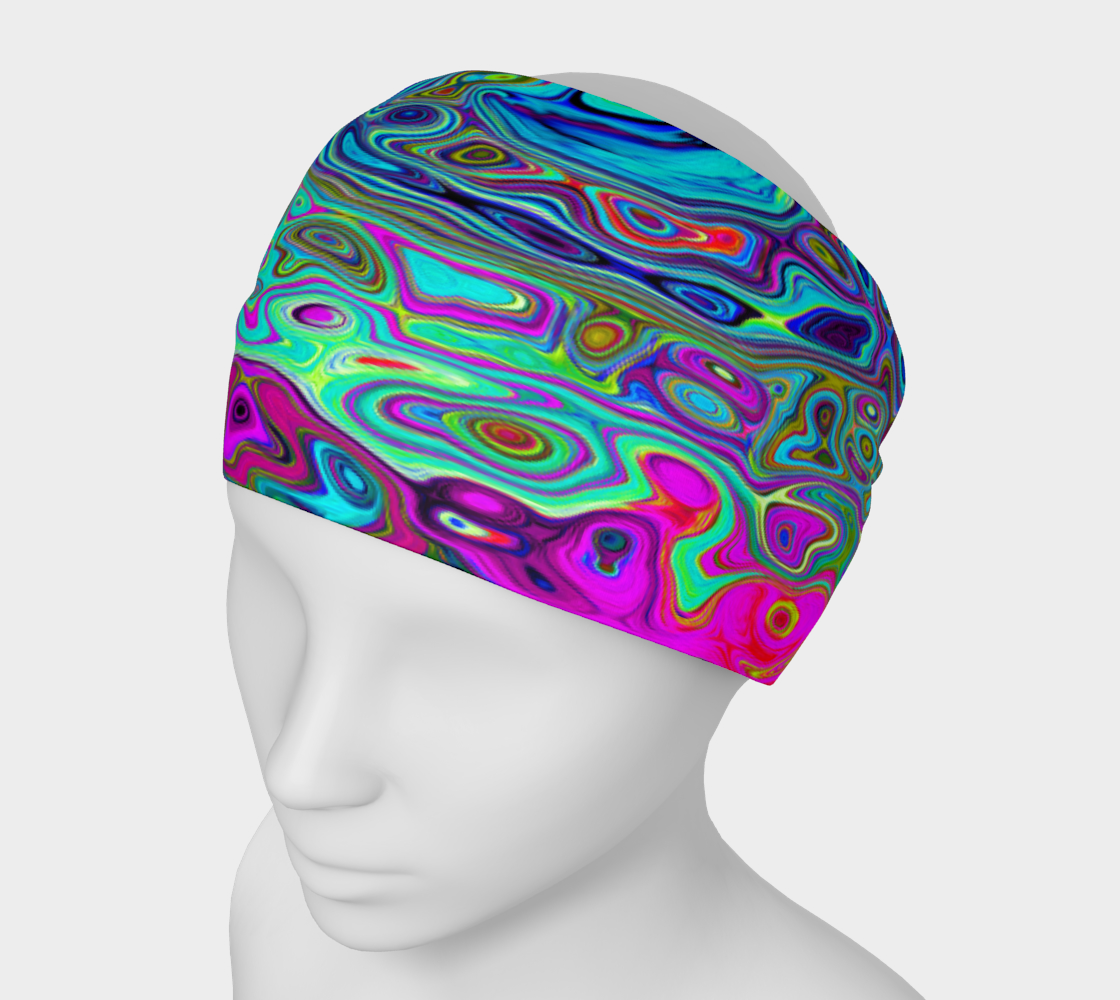 Wide Fabric Headband, Trippy Sky Blue Abstract Retro Liquid Swirl, Face Covering