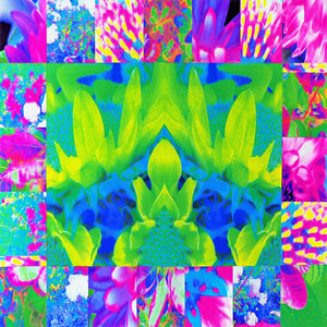 Capri Leggings for Women, Abstract Patchwork Sunflower Garden Collage All Over Print