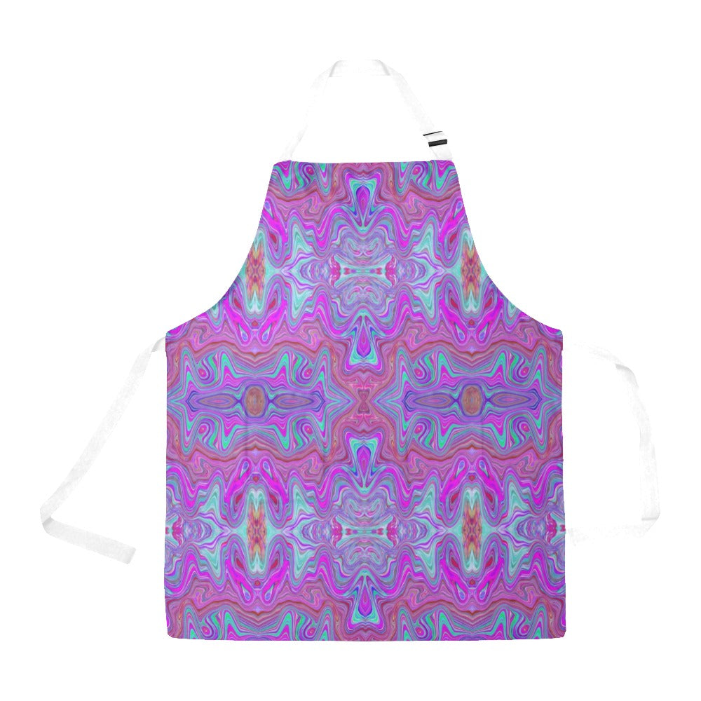 Apron with Pockets, Wavy Magenta and Green Trippy Marbled Pattern